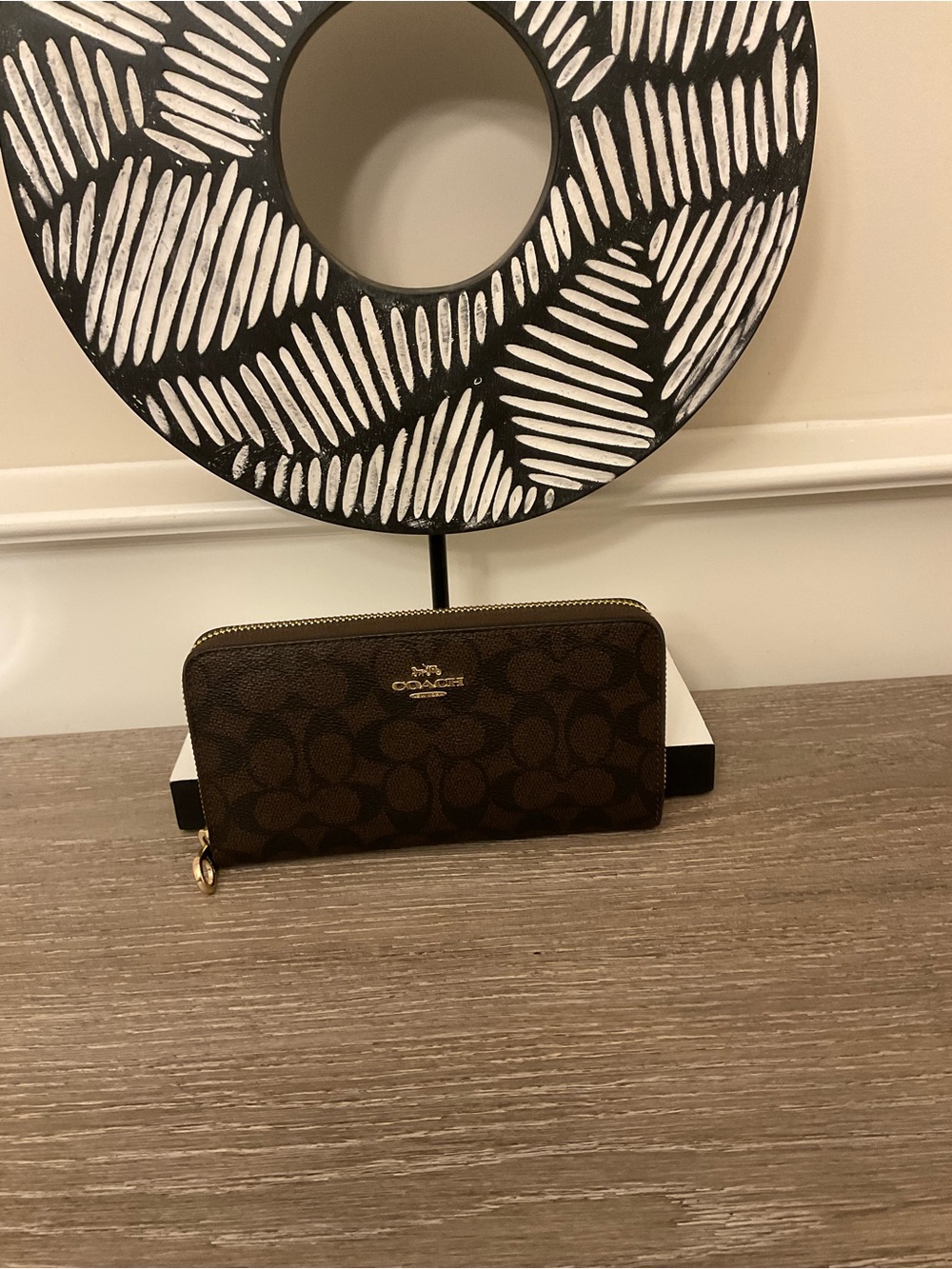 Coach Brown Signature Zip Wallet with Gold Hardware